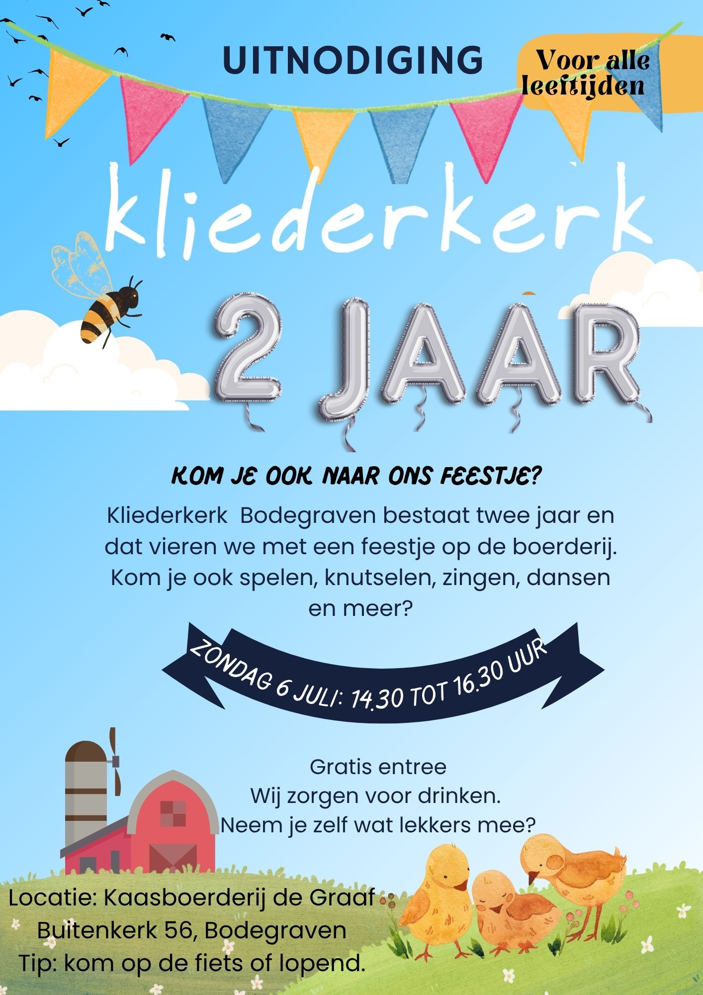 Uitnodiging feestje 2 jaar Kliederkerk